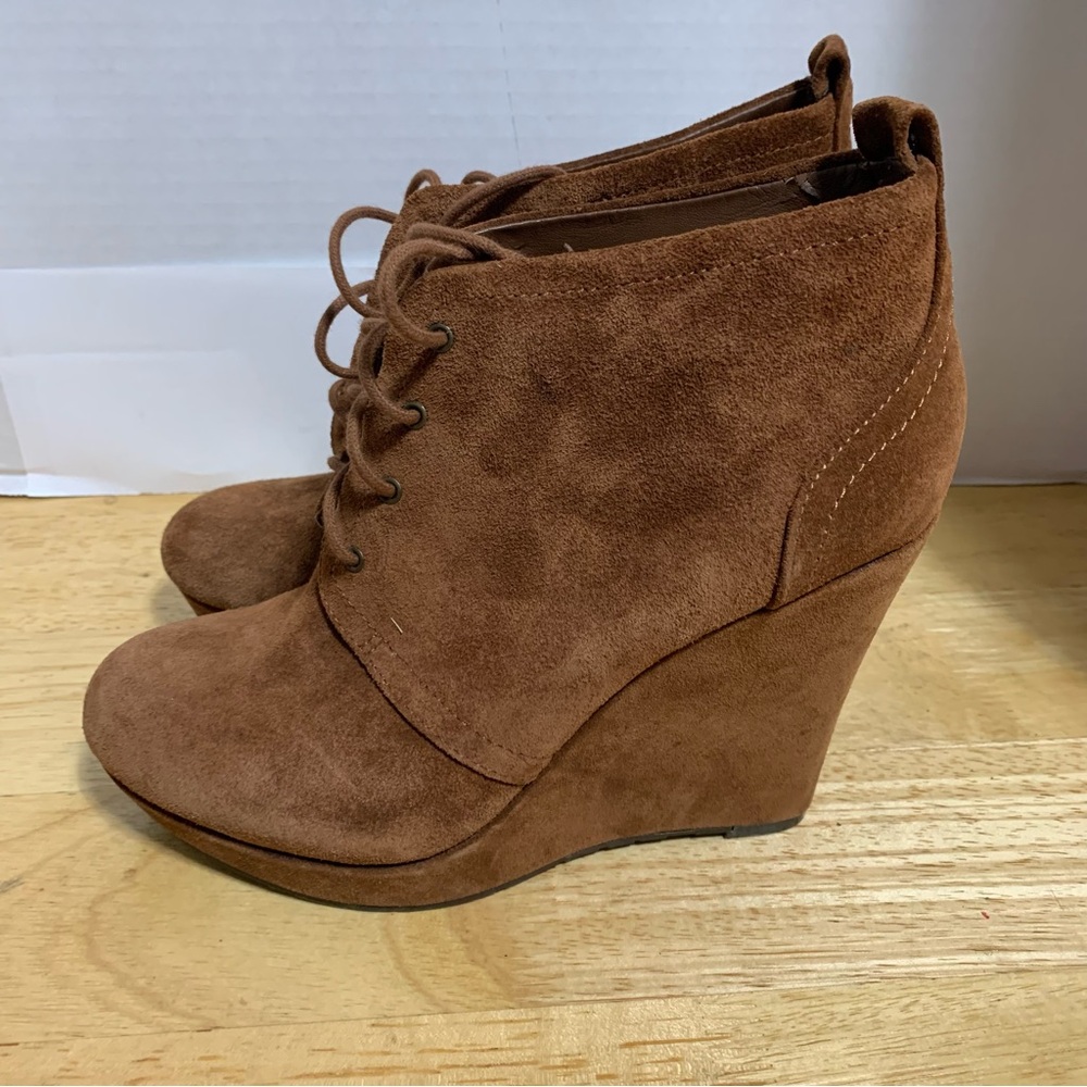 Jessica Simpson Catcher Brown Suede Wedge Bootie Lace-up Size 7.5M